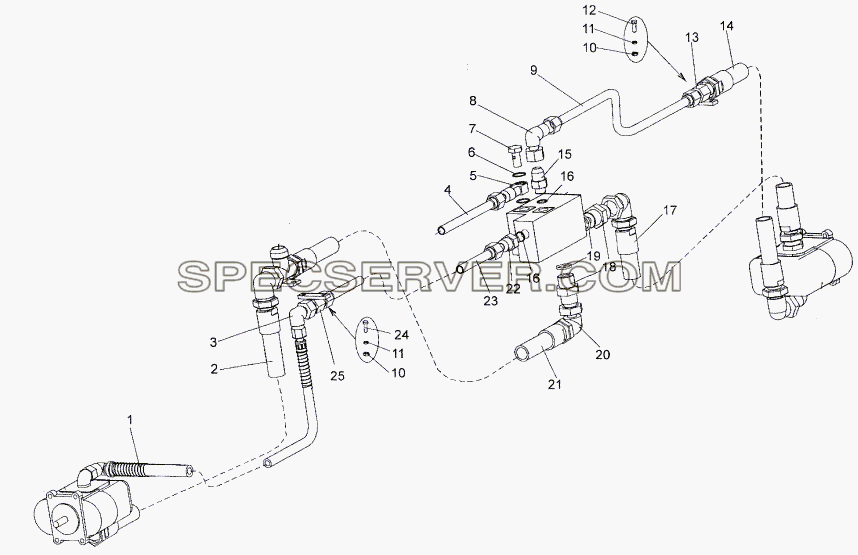 Трубопроводы и шланги блока клапанов и насосов для МЗКТ-652511 (список запасных частей)