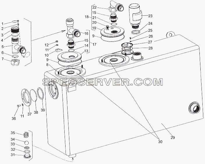 Бак 75165-8608010 для МЗКТ-6527 (список запасных частей)