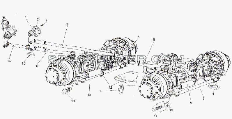Установка привода поворота колес для МЗКТ-6527 (список запасных частей)