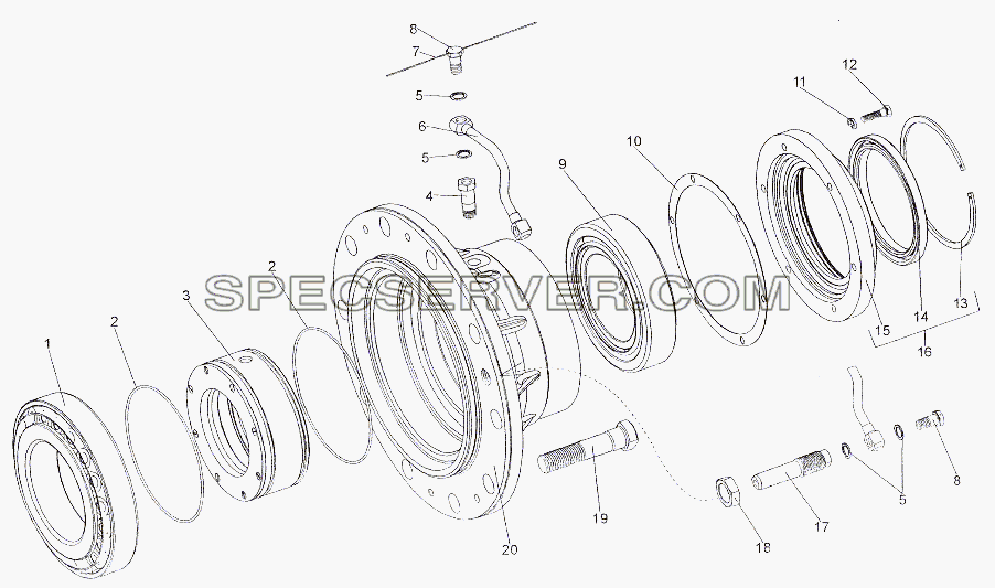 Ступица колеса с подшипниками 652511-3103010 для МЗКТ-7402 (список запасных частей)