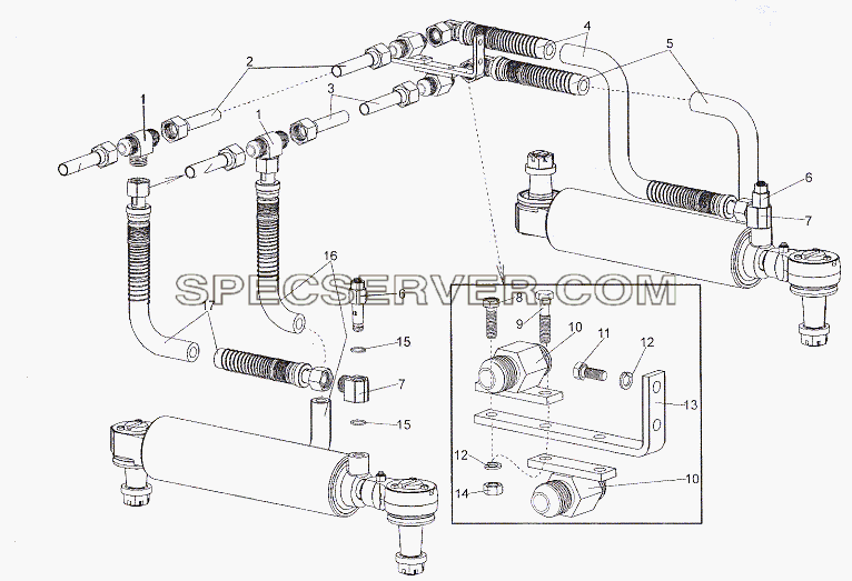Трубопроводы к цилиндрам для МЗКТ-7402 (список запасных частей)