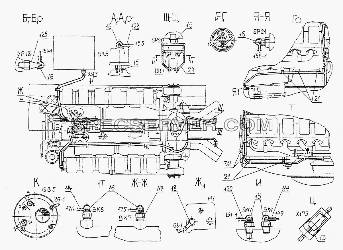 Установка электрооборудования двигателя для МЗКТ-74131 (список запасных частей)