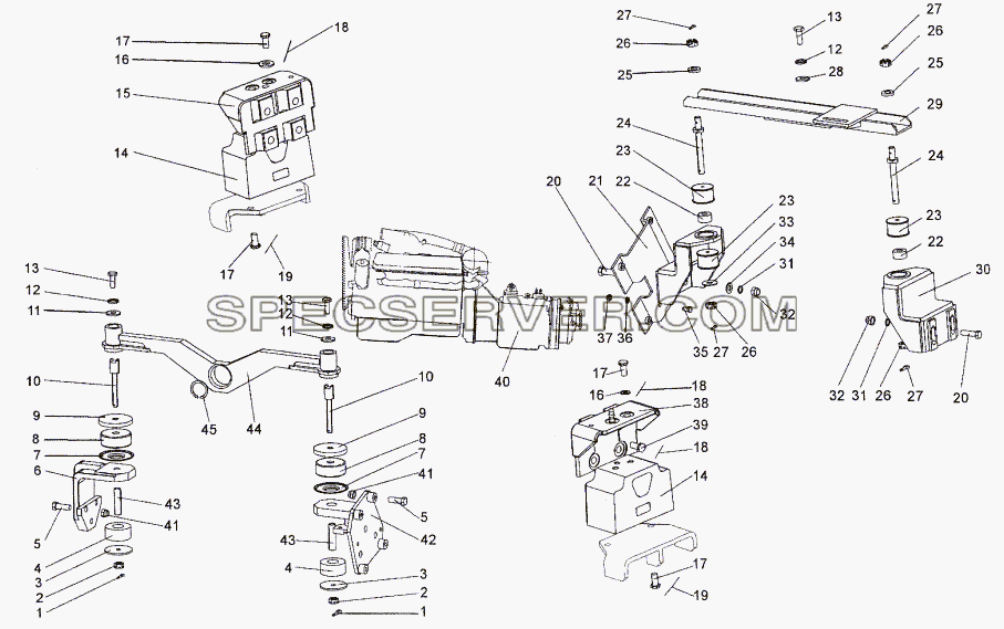 Установка двигателя для МЗКТ-74171 (список запасных частей)