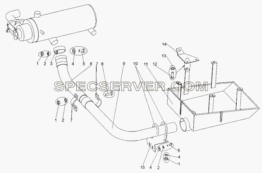 Система выхлопа подогревателя (ПЖД) для МЗКТ-74171 (список запасных частей)