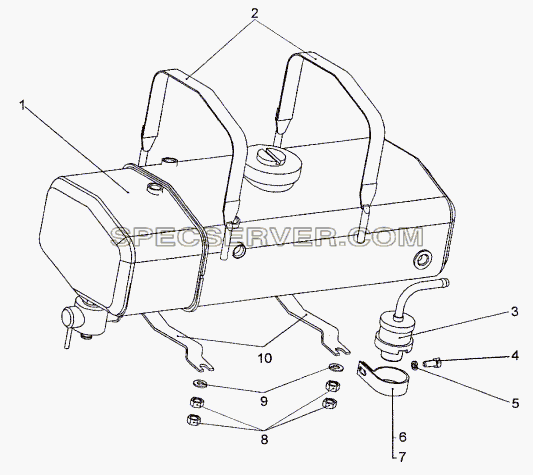 Установка бачка расширительного и редукционного клапана для МЗКТ-74171 (список запасных частей)