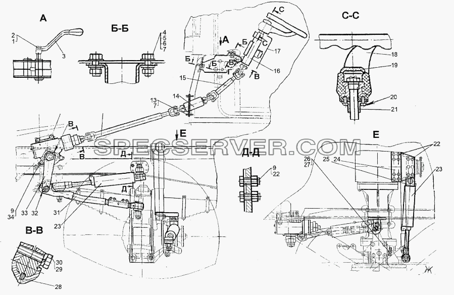 Установка рулевого управления для МЗКТ-74171 (список запасных частей)