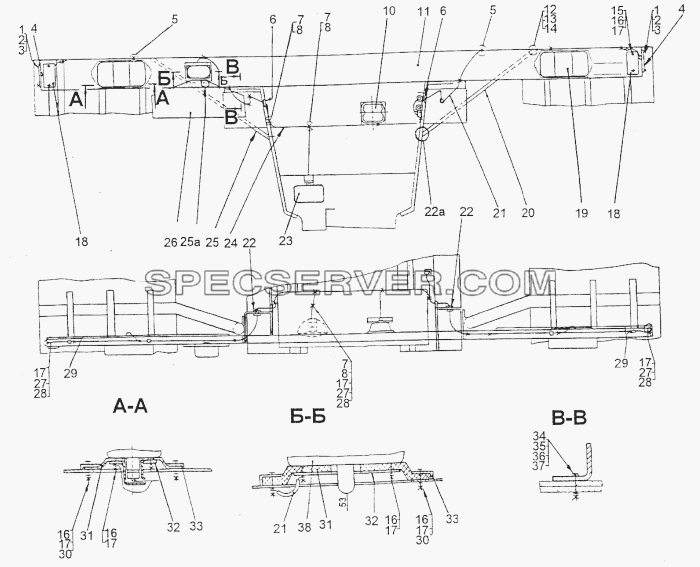 Установка задних фонарей для МЗКТ-74296 (список запасных частей)