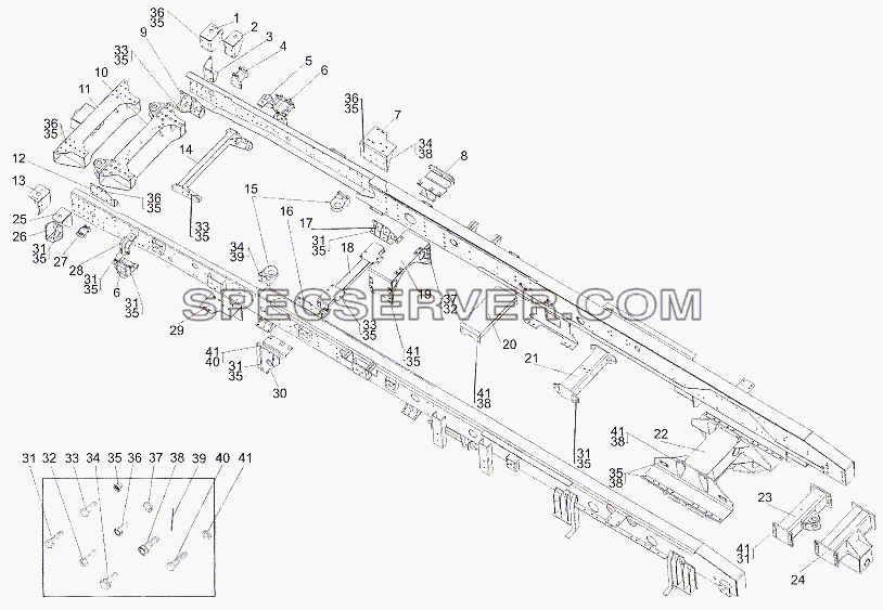 Рама 7401-2800012, 7401-2800012-10 для МЗКТ-79011 (список запасных частей)