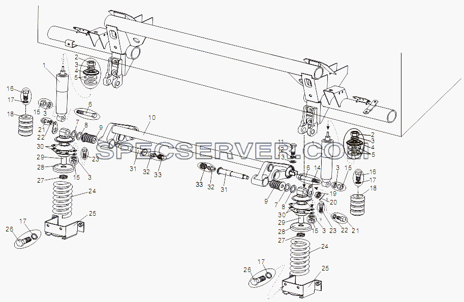 Подрессоривание кабины переднее для МЗКТ-79092 (нов.) (список запасных частей)