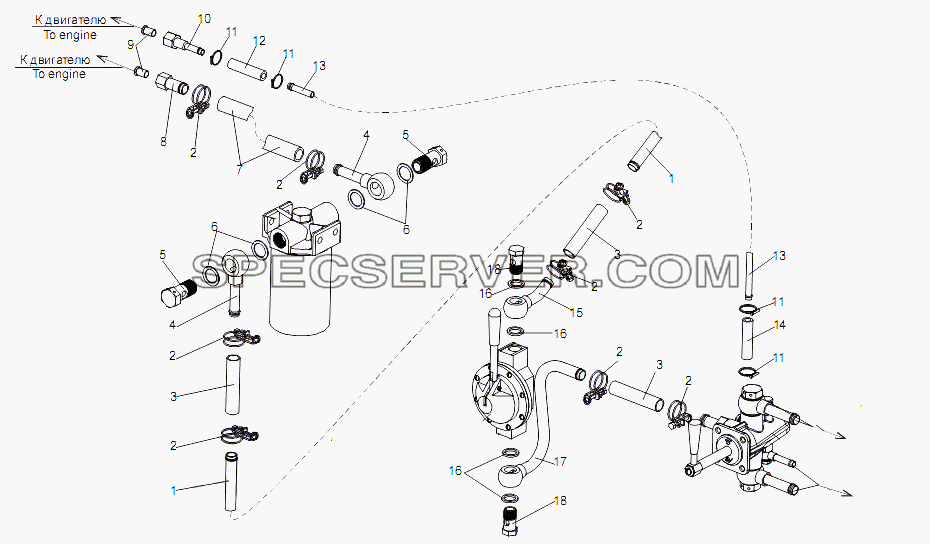 Топливопроводы для МЗКТ-79092 (нов.) (список запасных частей)
