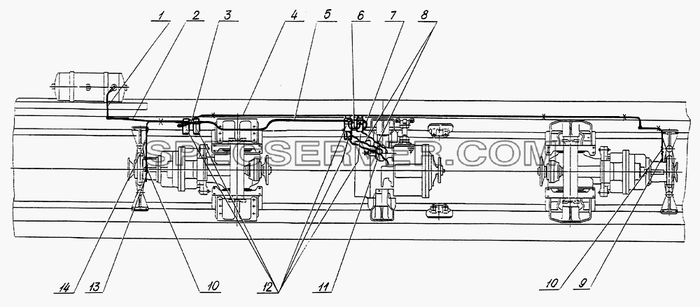 Привод управления механизмом переключения передач. Трубопроводы для МЗКТ-79092 (список запасных частей)