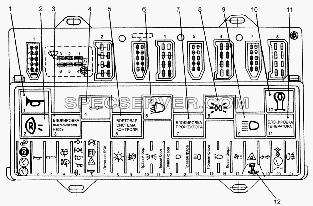Блок предохранителей и реле для МЗКТ-79092 (список запасных частей)