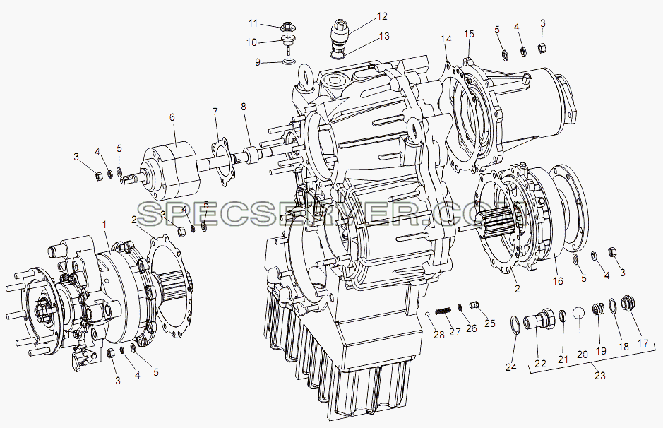 Узлы раздаточной коробки для МЗКТ-7930-200 (список запасных частей)