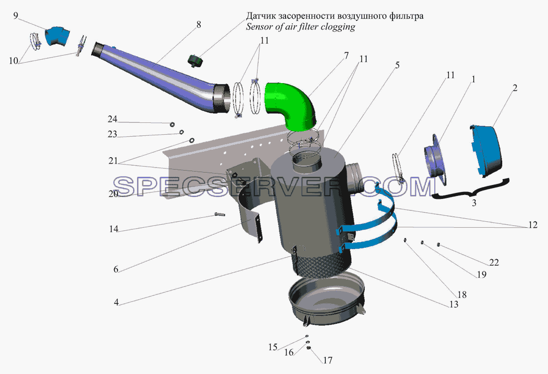 Система питания воздухом 437040-1109002 для МАЗ-437040 (Зубрёнок) (список запасных частей)
