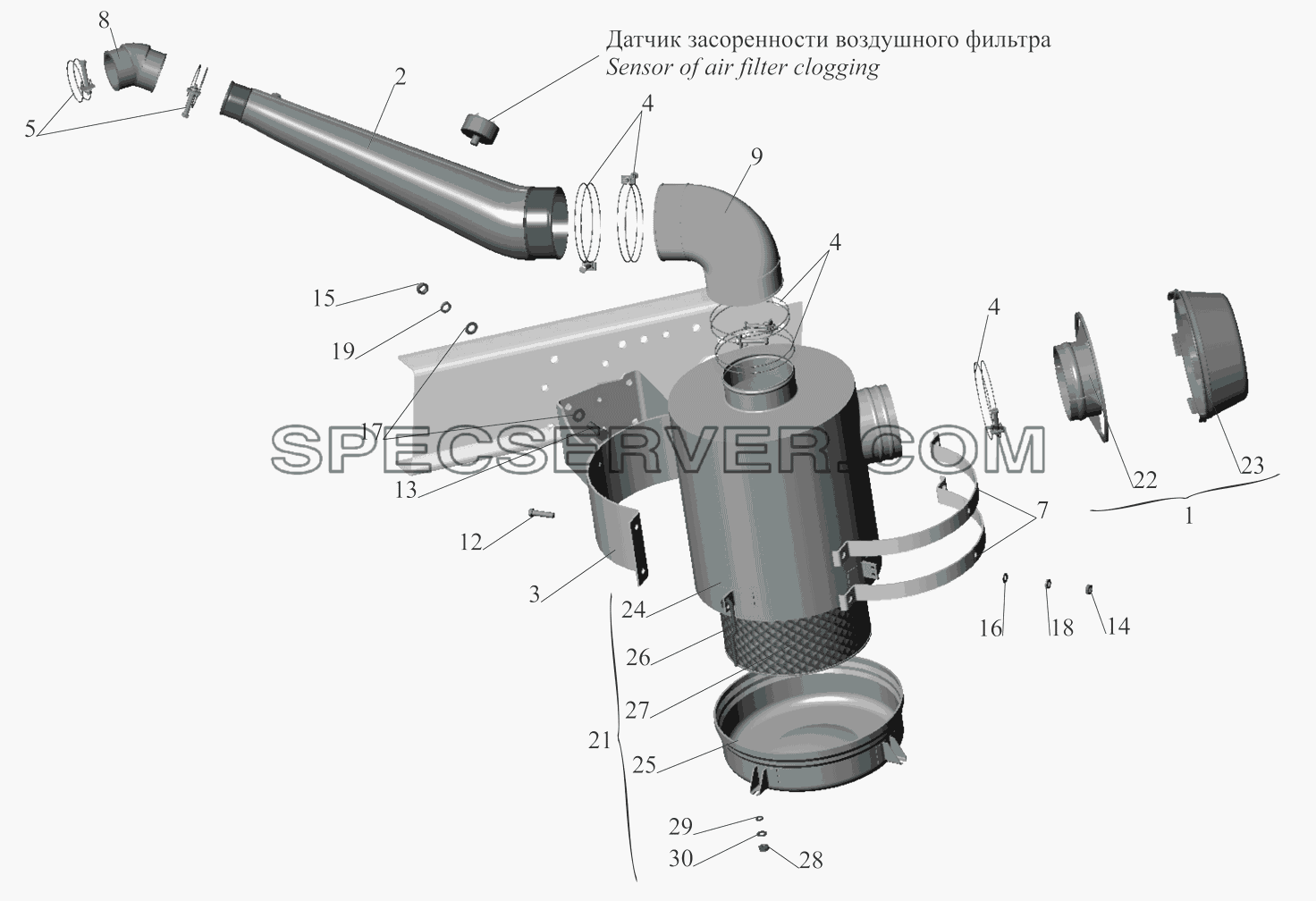 Крепление воздушного фильтра  4370-1109002 для МАЗ-437041 (список запасных частей)