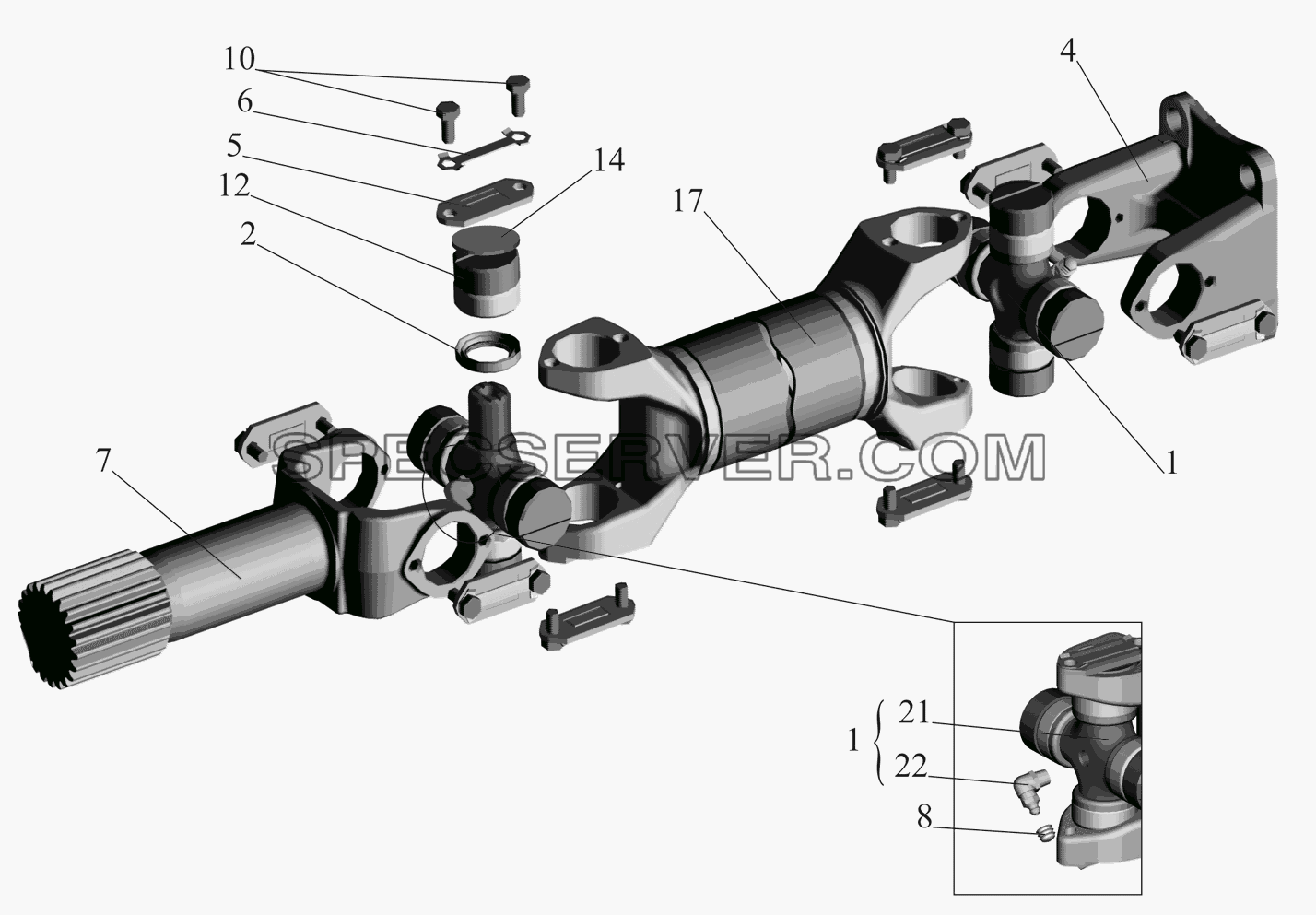 Вал карданный 4370-2201010-010 для МАЗ-437041 (список запасных частей)