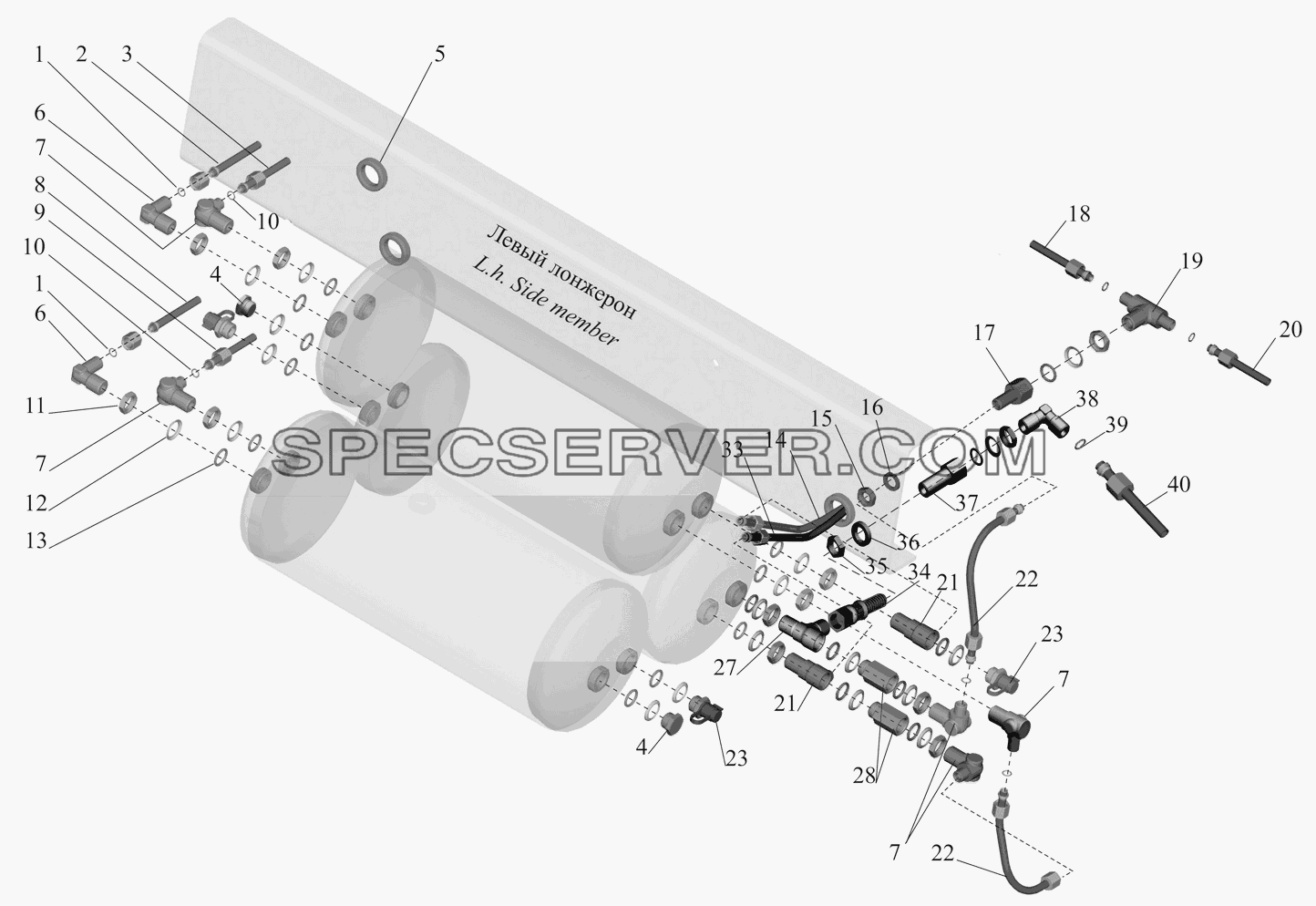 Присоединительная арматура к ресиверам 4370-3513004 для МАЗ-437041 (список запасных частей)