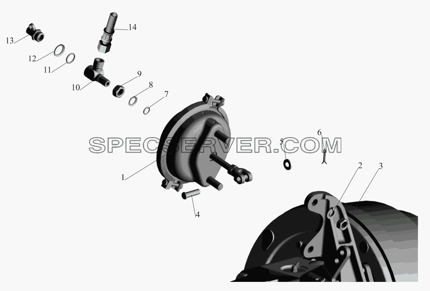 Крепление тормозных камер 4370-3519001 и присоединительной арматуры для МАЗ-437041 (список запасных частей)