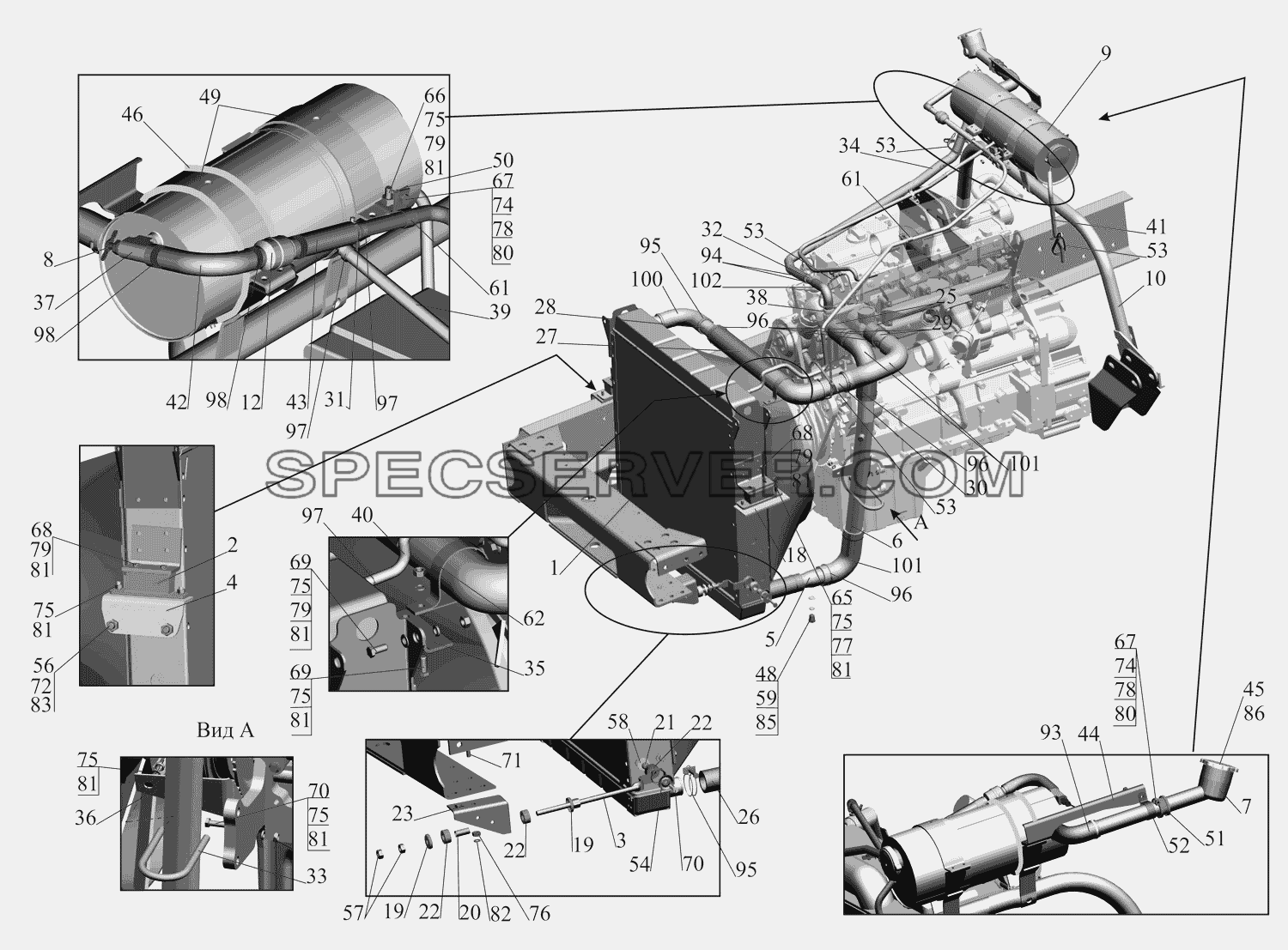 Установка системы охлаждения 437130-1300005 для МАЗ-437130 (Зубрёнок) (список запасных частей)