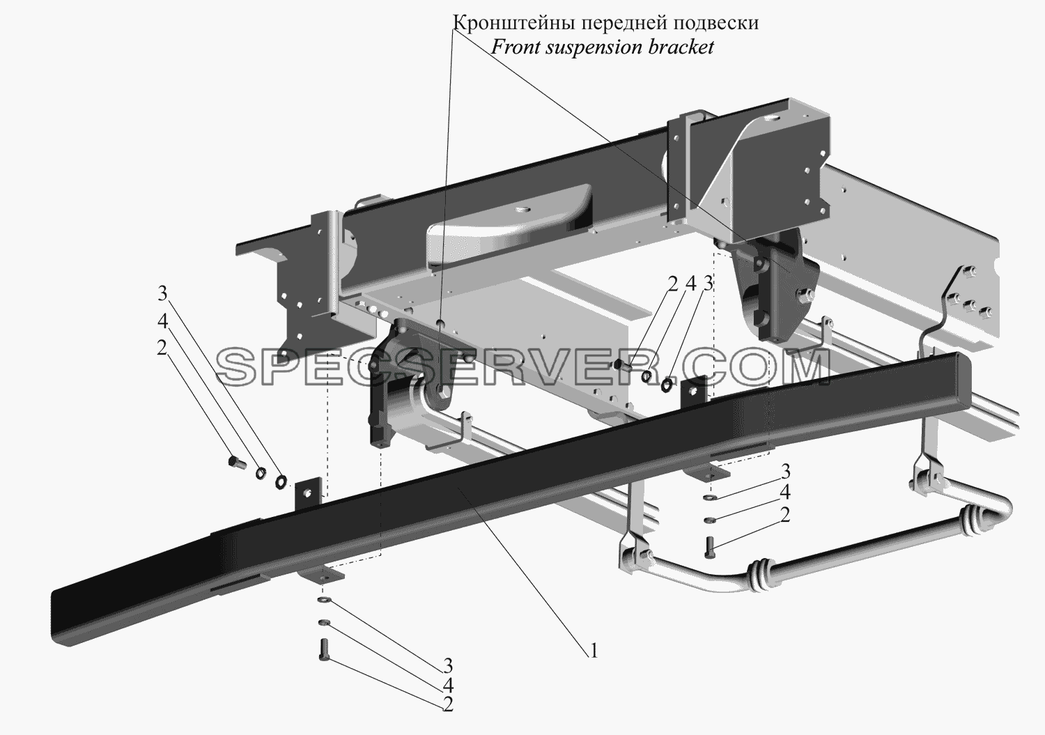 Установка переднего противоподкатного бруса 4370-2800030 для МАЗ-437130 (Зубрёнок) (список запасных частей)