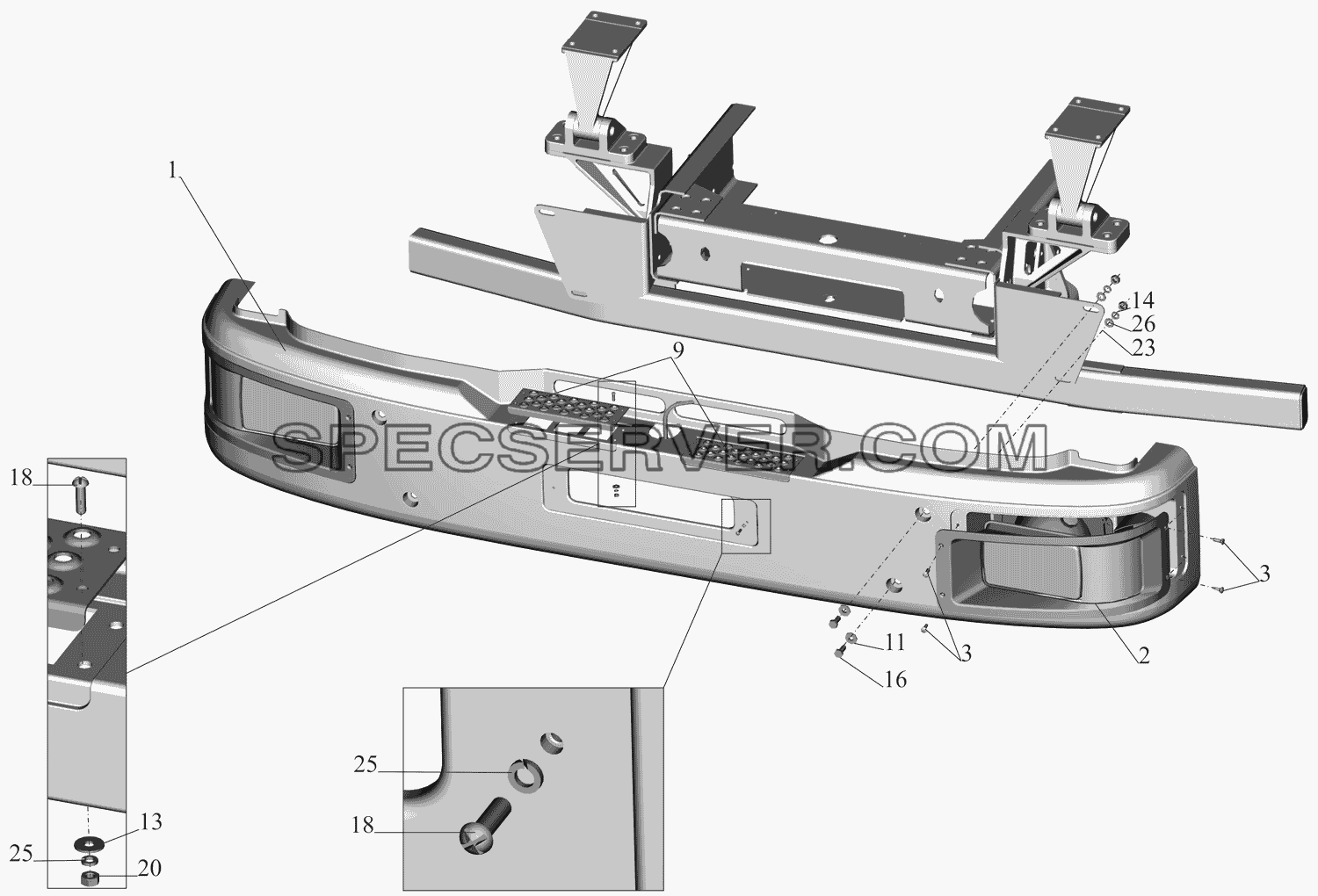 Установка верхнего бампера 437140-2800003 для МАЗ-437130 (Зубрёнок) (список запасных частей)