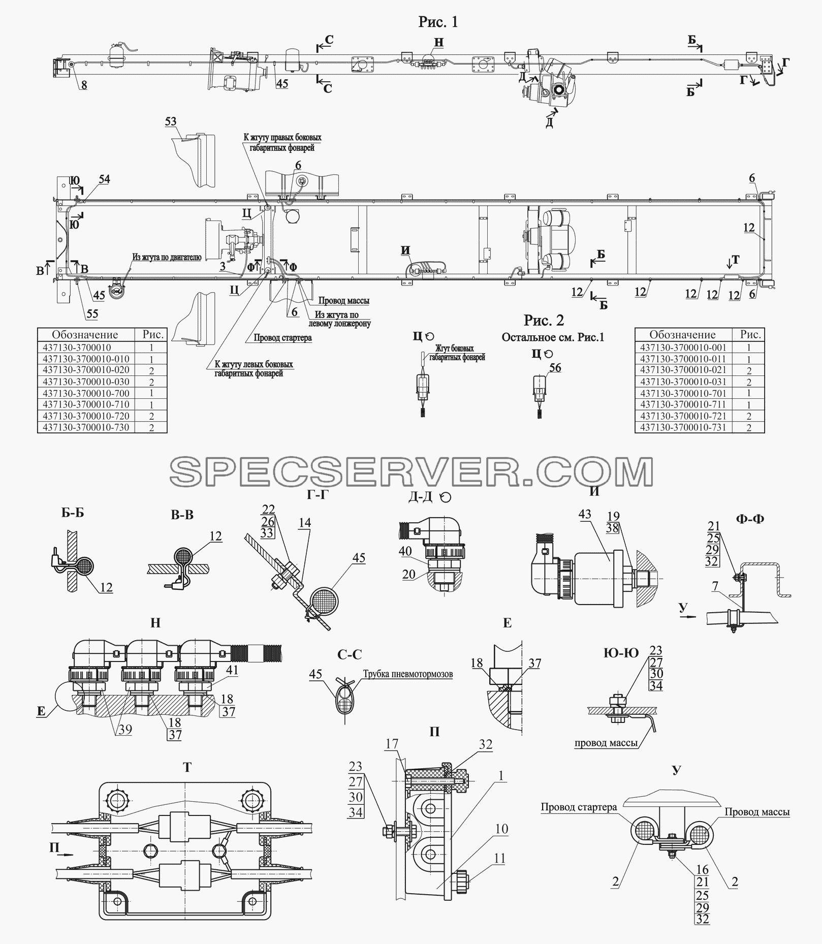 Установка электрооборудования на шасси для МАЗ-437130 (Зубрёнок) (список запасных частей)