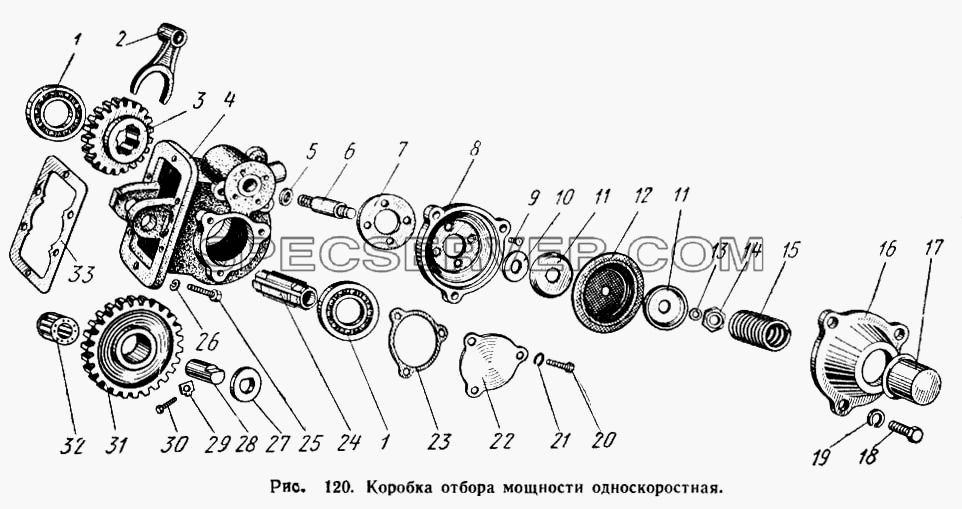 Коробка отбора мощности односкоростная для МАЗ-500А (список запасных частей)