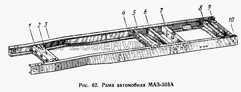 Рама автомобиля МАЗ-503А для МАЗ-503А (список запасных частей)