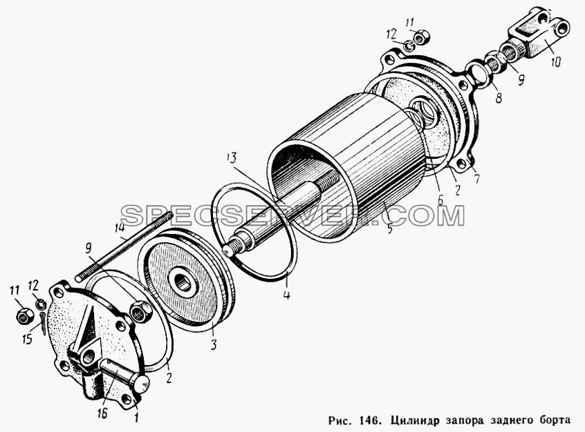 Цилиндр запора заднего борта для МАЗ-504А (список запасных частей)