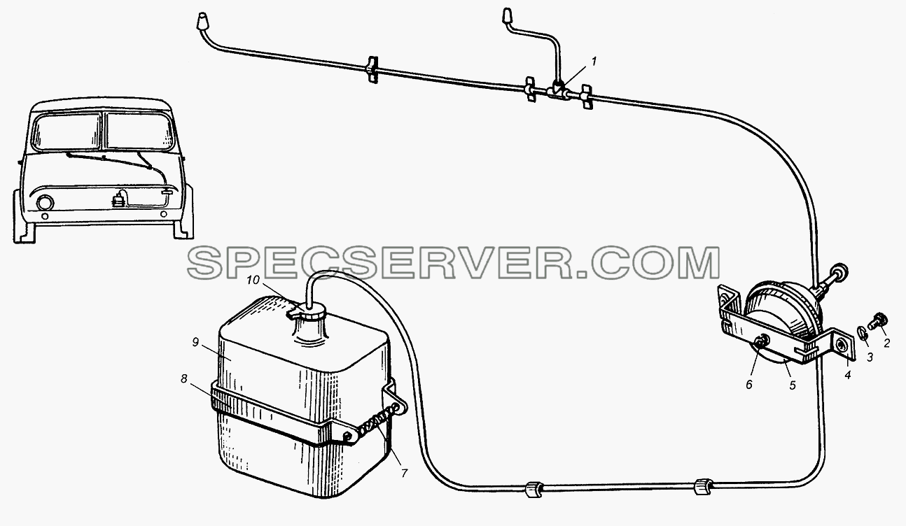 Омыватель ветровых стекол для МАЗ-504В (список запасных частей)