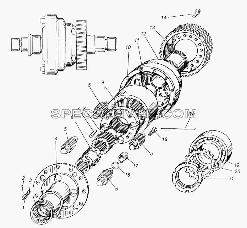 Дифференциал межосевой раздаточной коробки автомобиля МАЗ-509А для МАЗ-5335 (список запасных частей)