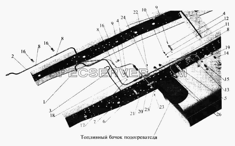 Установка топливопроводов МАЗ-630305, МАЗ-533602, МАЗ-533603 (с подогревателем) для МАЗ-5336 (список запасных частей)