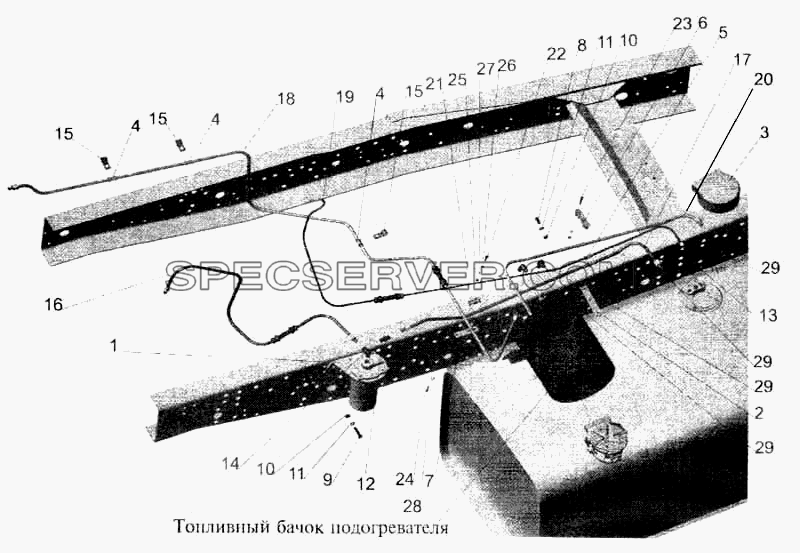 Установка топливопроводов МАЗ-630305, МАЗ-630303 (с подогревателем) для МАЗ-5336 (список запасных частей)