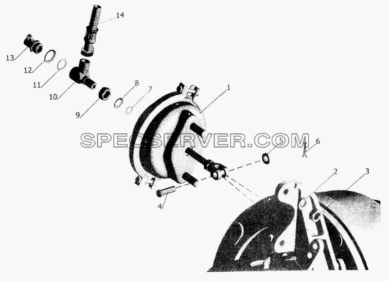 Установка тормозных камер и присоединительной арматуры для МАЗ-5336 (список запасных частей)