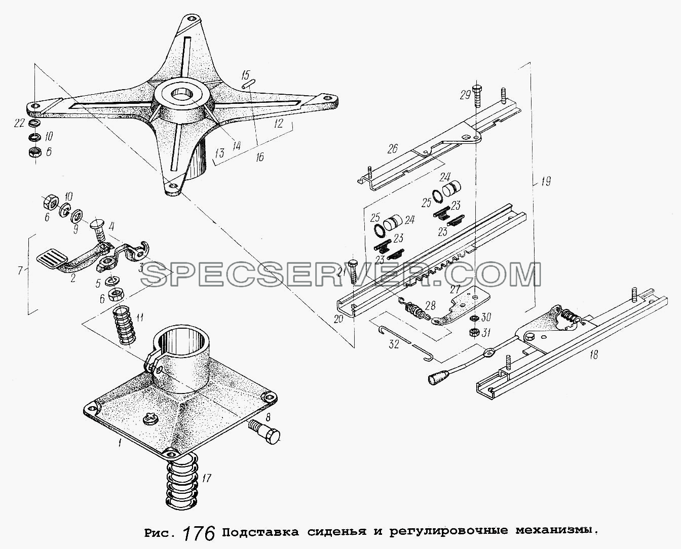 Подставка сиденья и регулировочные механизмы для МАЗ-53371 (список запасных частей)