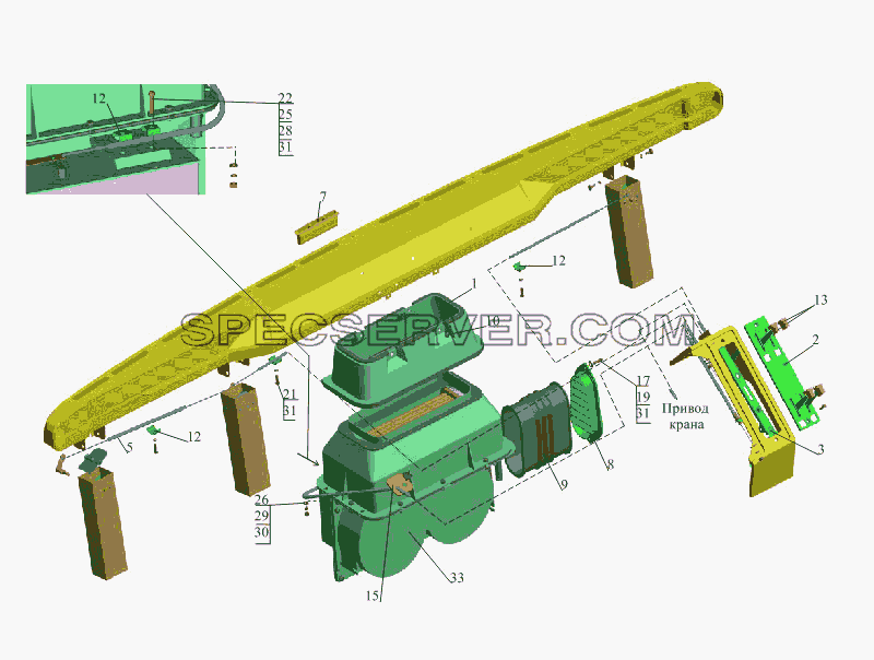 Установка отопителя для МАЗ-533731 (список запасных частей)
