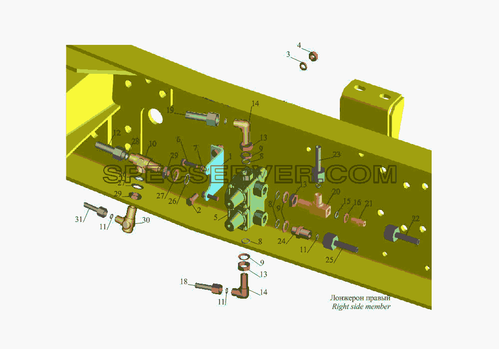 Крепление клапана четырехконтурного 53371-3515002 для МАЗ-533731 (список запасных частей)