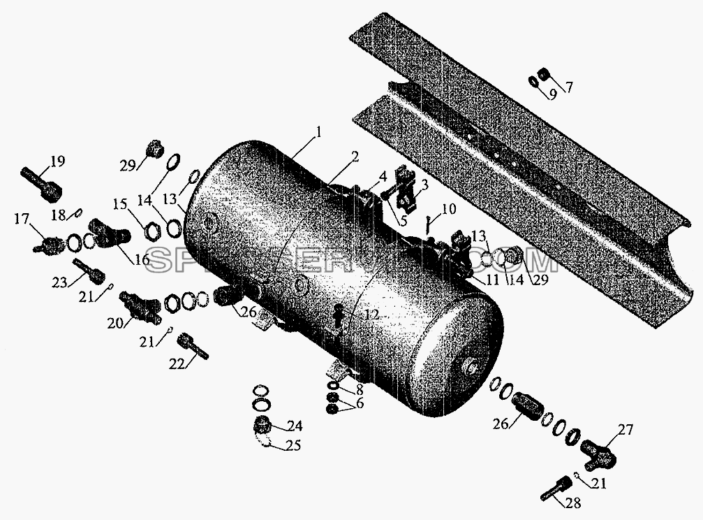 Установка ресивера и присоединительной арматуры МАЗ-533702 для МАЗ-5337 (2005) (список запасных частей)