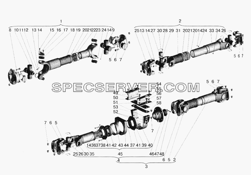 Установка карданных валов для МАЗ-543202 (список запасных частей)
