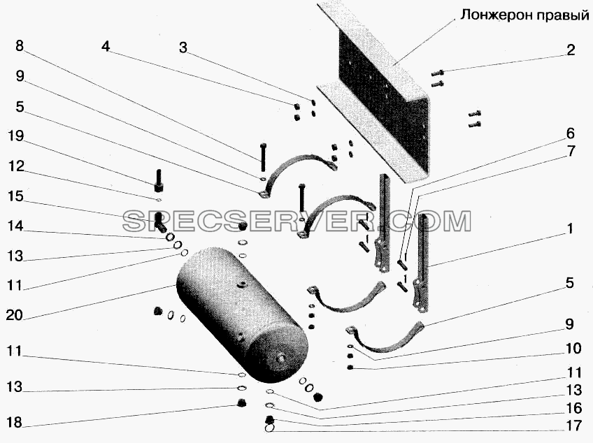 Установка ресивера и присоединительной арматуры на МАЗ-642208, 642205 для МАЗ-543202 (список запасных частей)