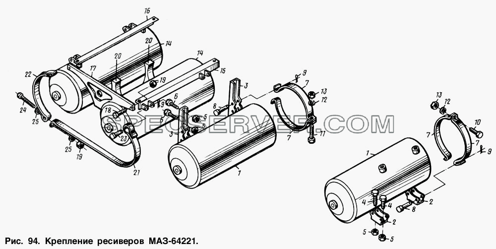 Крепление ресиверов МАЗ-64221 для МАЗ-54321 (список запасных частей)