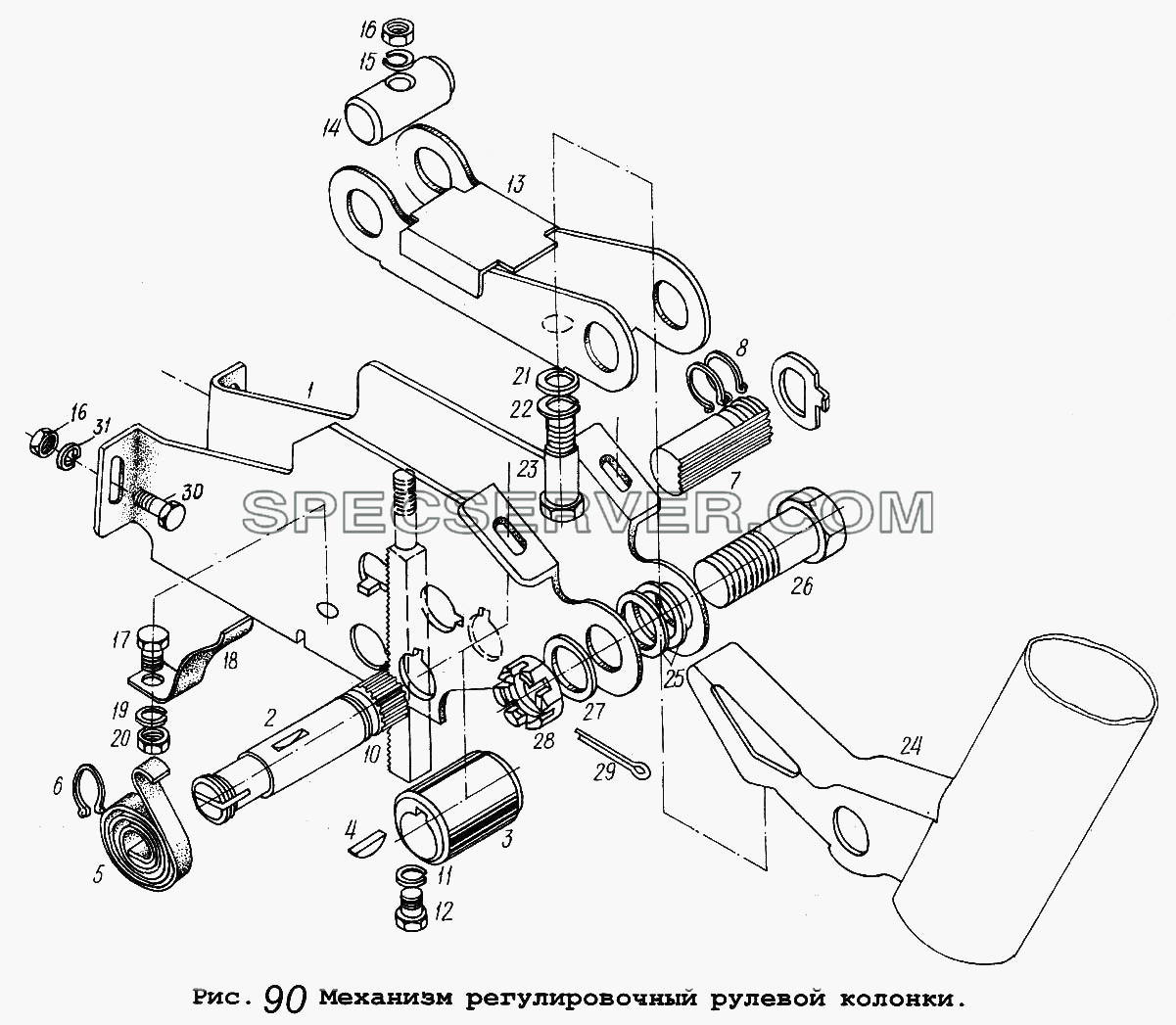 Механизм регулировочный рулевой колонки для МАЗ-54323 (список запасных частей)