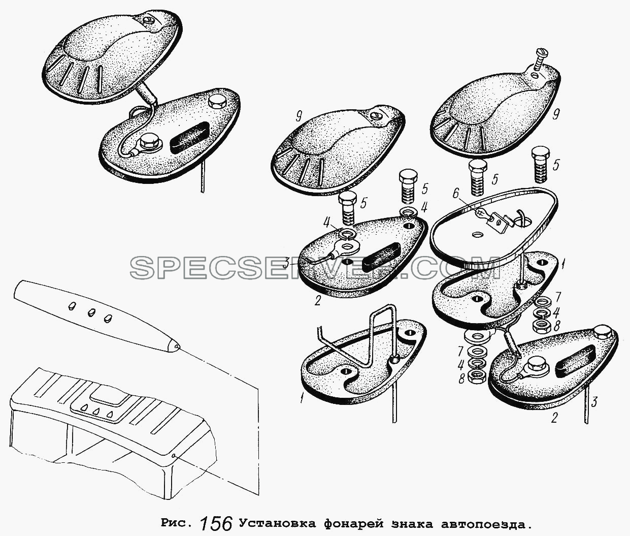 Установка фонарей знака автопоезда для МАЗ-54323 (список запасных частей)