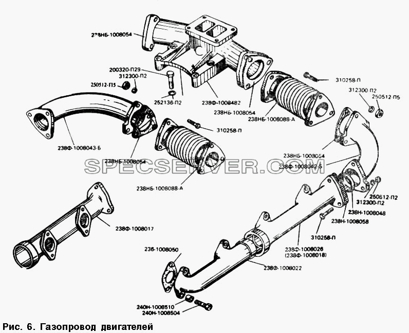 Газопровод двигателей для МАЗ-54328 (список запасных частей)