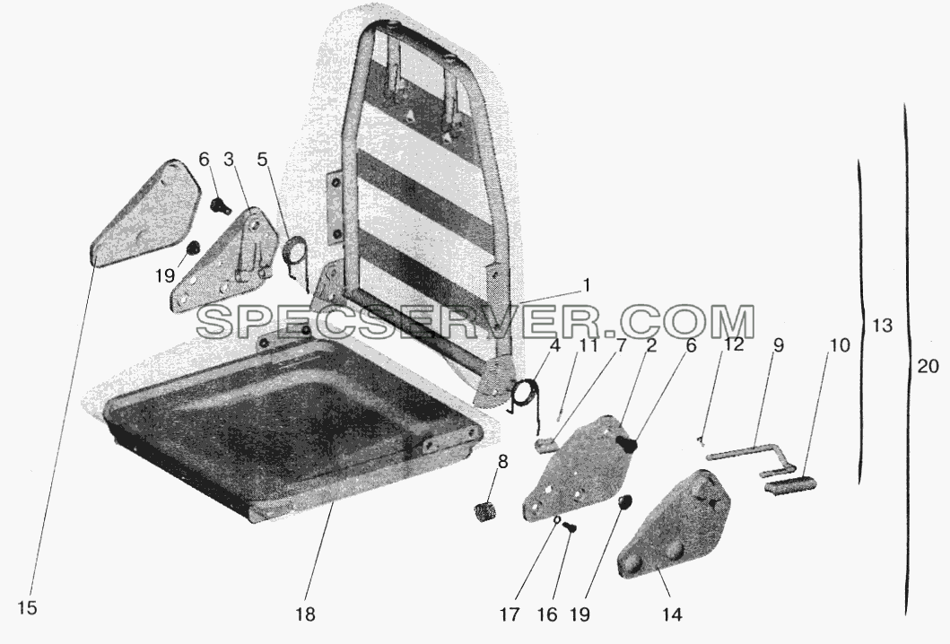 Подушка и спинка сидения для МАЗ-5432 (список запасных частей)