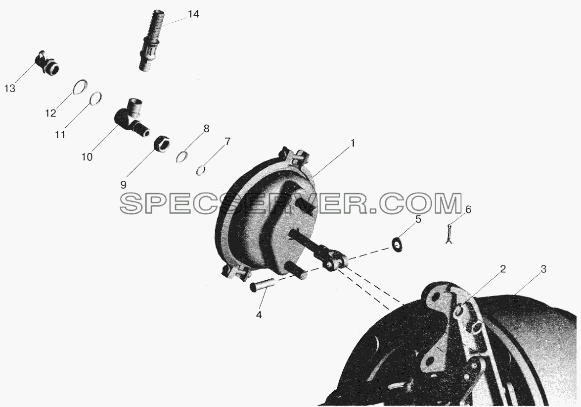 Установка тормозных камер и присоединительной арматуры для МАЗ-5432 (список запасных частей)