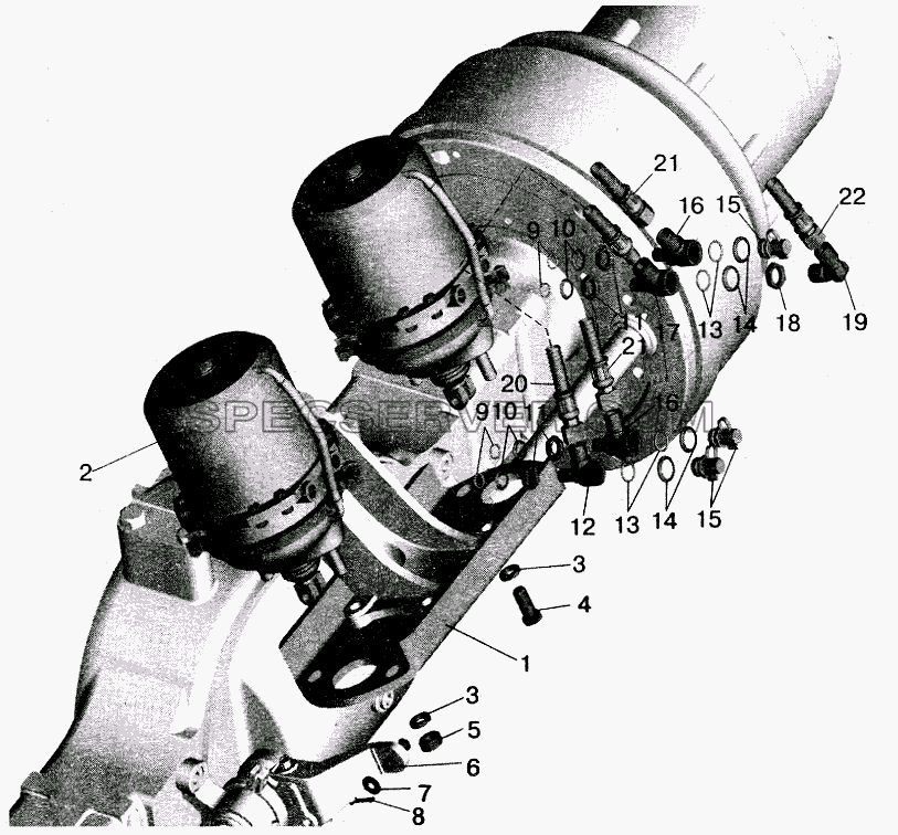 Установка тормозных камер МАЗ-543208, 543205, 543203, 543202 для МАЗ-5432 (список запасных частей)