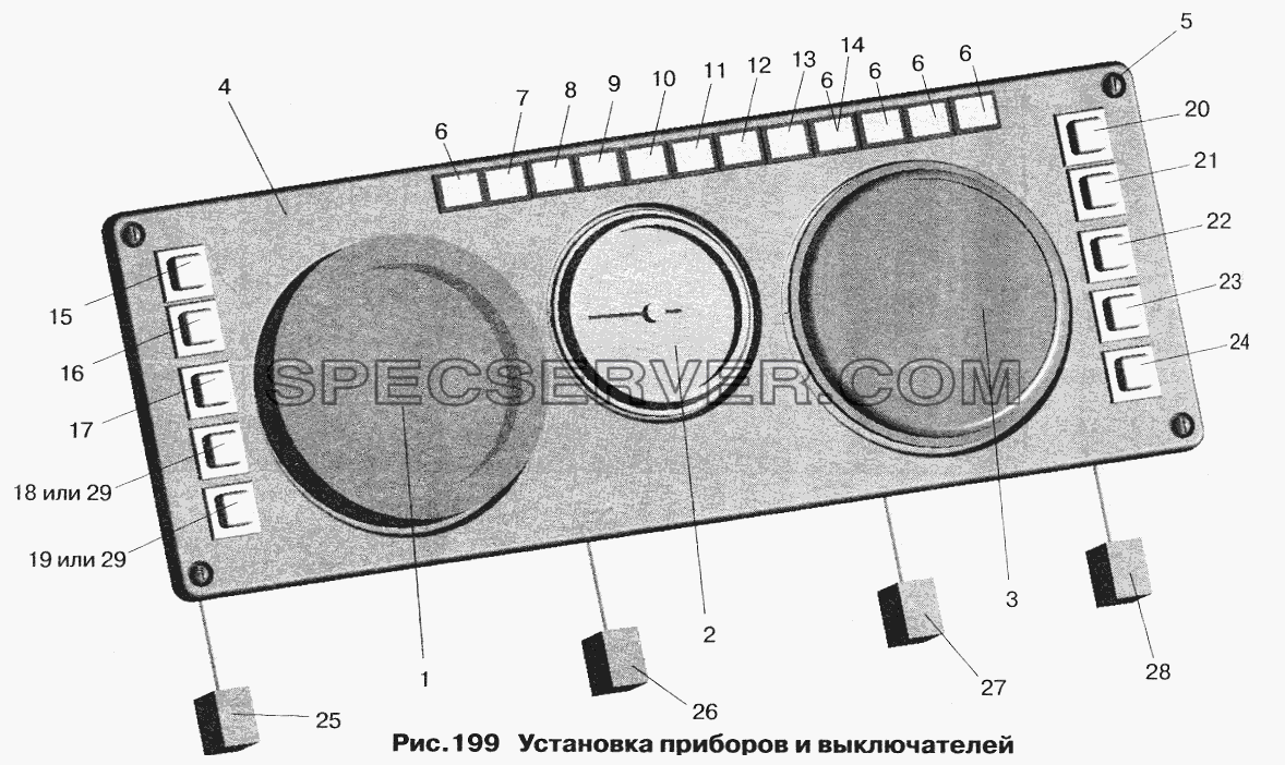 Установка приборов и выключателей для МАЗ-5432 (список запасных частей)