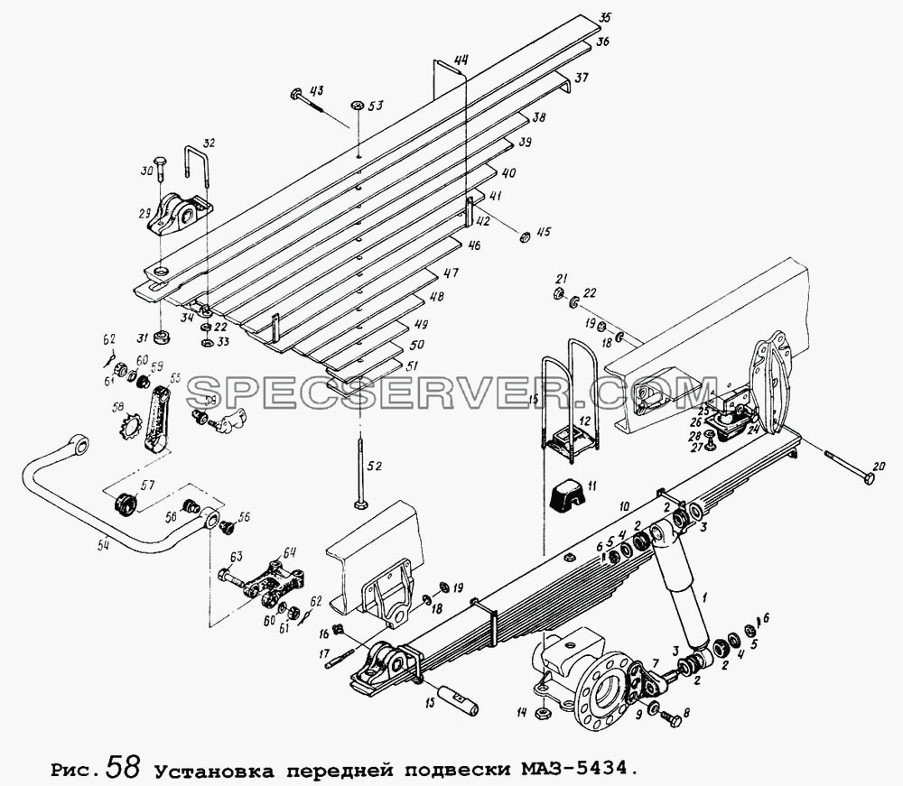 Установка передней подвески МАЗ-5434 для МАЗ-5434 (список запасных частей)
