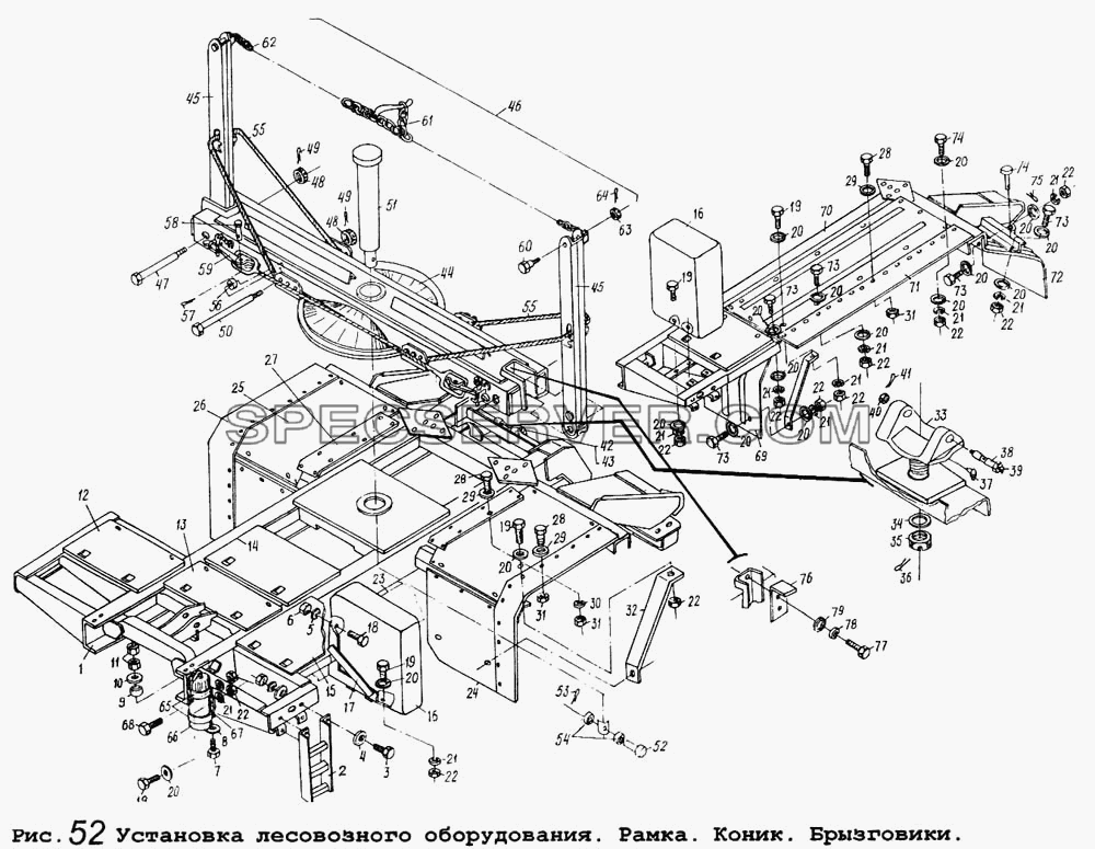 Установка лесовозного оборудования. Рамка. Коник. Брызговики для МАЗ-5434 (список запасных частей)